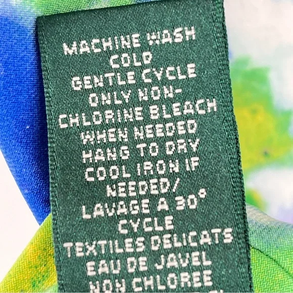 Ralph Lauren Dress Floral Watercolor Green Blue Yellow Ruching Stretch Sz 10 - Picture 9 of 9